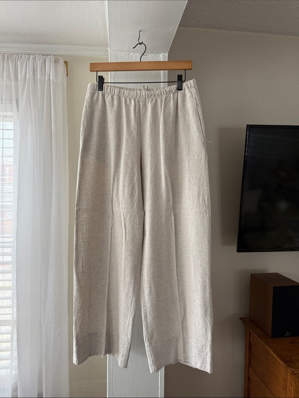 GAP Size Small Beige Linen Blend Wide Leg Easy Pull On Pants